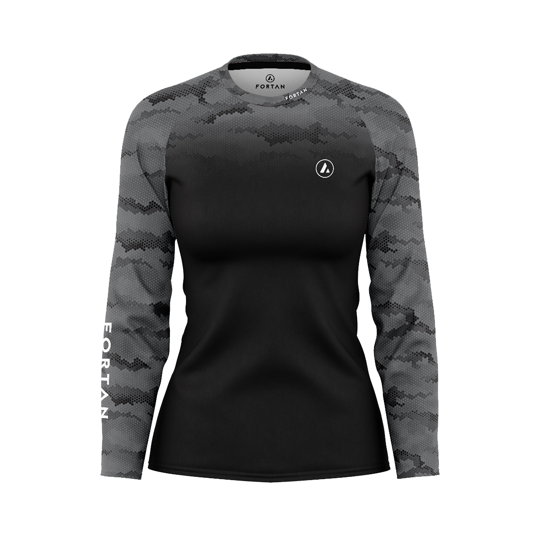 Womens MTB Jersey Black Grey Thermal - Front