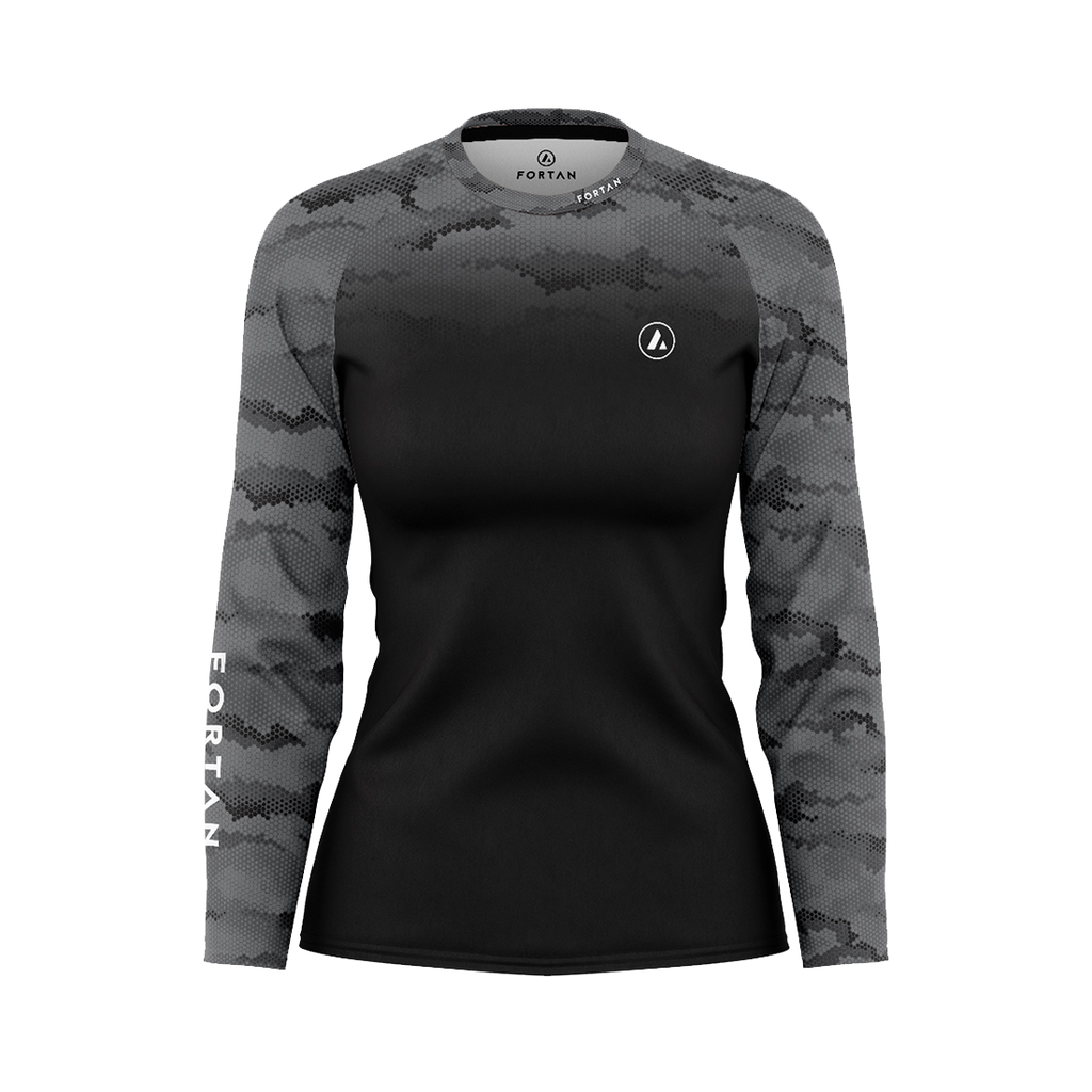 Womens MTB Jersey Black Grey Thermal - Front